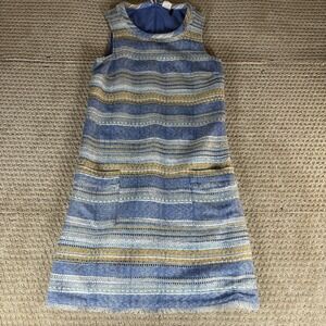 Akemi + Kin Women's Blue Multi Striped Sleeveless Tweed Shift Dress Pockets Sz 0